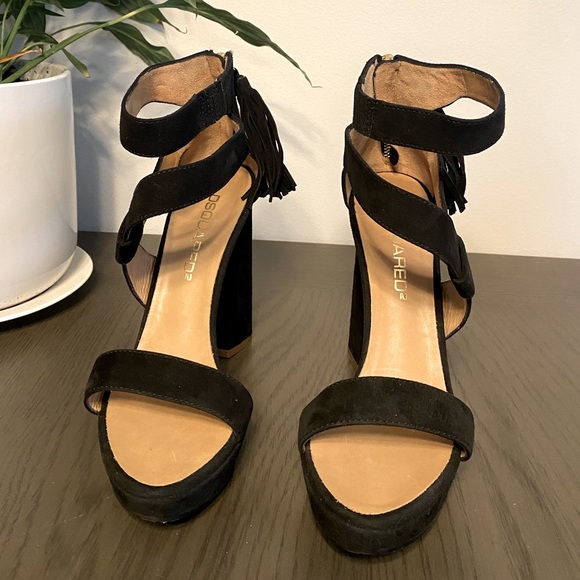 💕 DSQUARED2 Open Toe Black Suede Pump Chunky High Heel Italy Women’s 38 / 7 NIB - Picture 4 of 10